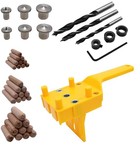 NIYATA 44 Pcs Dowel Jig Kit,Drill Guide For Vertical Hole Drilling with Metal Sleeve, Complete Drill Guide Set Featuring 6/8/10mm Bits & Wooden Dowels for Exact Joinery