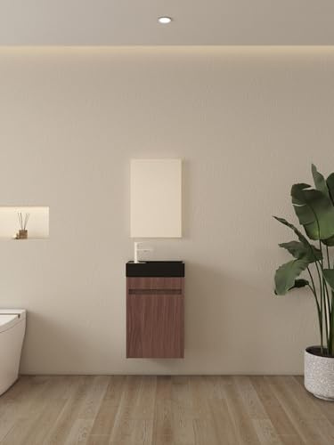 Meuble de toilette Nurion Emma avec vasque noir mat et meuble en noyer 41 × 22,5 × 65 cm