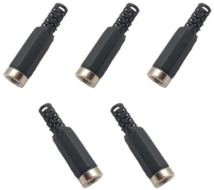 TEMOOUES Pack Of 5Pcs DC5.5x2.5mm Female Power Socket DC5525 Assembled Coupler Assembled Type Plugs For Repairment Black Power Plug