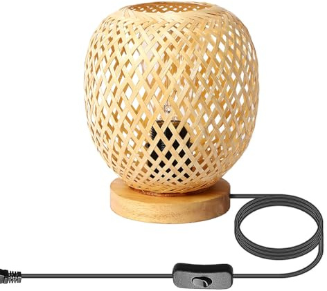 HHRLCH Light Rattan Tisch Bell Licht Boho Weide Nachtschrank Schreibtisch Lichter