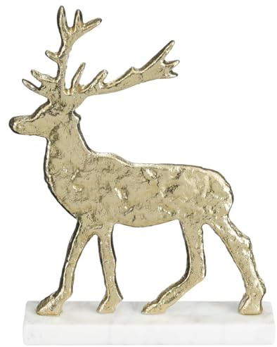 MICA Decorations Weihnachtsdekoration Hirsch - L20 x B5 x H27 cm - Aluminium, Marmor - Champagnerfarben