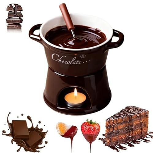 Tazza per fonduta di cioccolato con forchette, tazza per sciogliere il cioccolato, set di pentole in ceramica per burro, burro, con forchetta, tazza personale per sciogliere il formaggio, tazza più