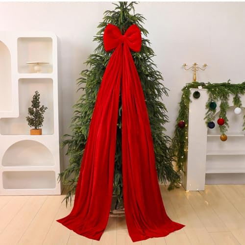 Lazo Grande para Arbol De Navidad 16 X 79 Pulgadas, Moños Gigante De Terciopelo para Árbol De Navidad, Lazos Grandes Decoración Navideño