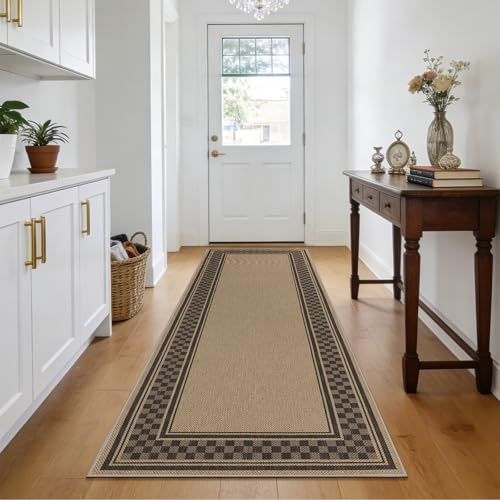 Enyhom Hallway Runner Rug 80x150cm, Non Slip Absorbent Carpet Runner | Washable Jute Look Hall Runners Long Floor Door Mat for Kitchen Entryway Bedroom Corridor, Brown