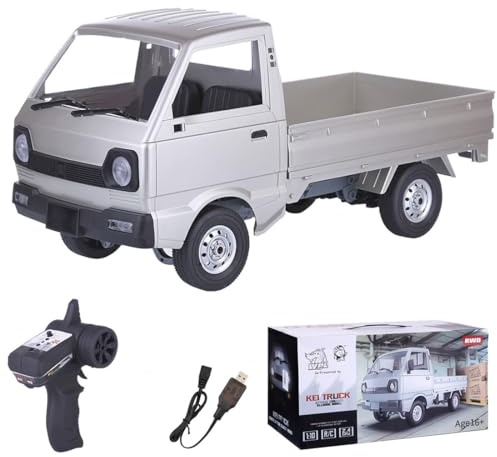 MechEdu WPL D12 1/10 Ferngesteuertes LKW Für Erwachsene& Hobbyisten, 2,4 GHz Mini-Lastwagen Mit Zwei Batterien, Hochwertige Ferngesteuerte Autos(Silber
