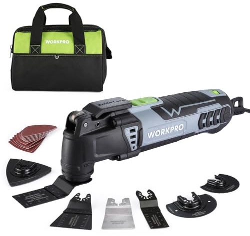 WORKPRO Oscillating Multi Tool 300W with 10PCS Multi Tool 7 Variable Speeds, Quick Change System, 3° Oscillation Angle, Universal Blades for Wood, Metal & Plastic, 27PCS Accessories Kit