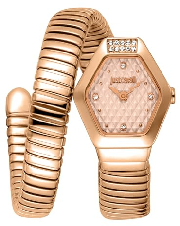 Just Cavalli Signature Snake Splora - Damen-Armbanduhr Quarz Mode Armband und Gehäuse aus Edelstahl Farbe Gold Analog Zifferblatt - JC1L394M0045