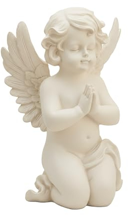 Relaxdays Grabengel betend, Kunststein, Wetter-, Creme | frost- & UV-beständig, H x B x T: 36x22,5x18 cm, Grabschmuck
