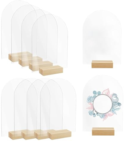 Panneau acrylique arche vierge | 10 panneaux de signalisation de fête transparents,Panneaux vierges 13x18 cm avec base en bois, haut arrondi - Idéal pour magasin, restaurant, hôtel, salon,