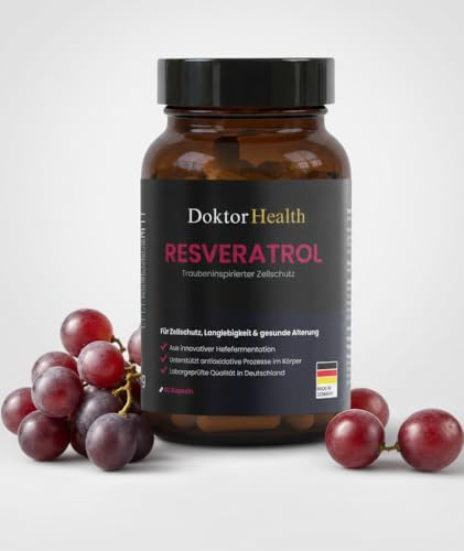 Doktor Health Trans-Resveratrol 500mg - 60 vegane Kapseln aus Japanischem Staudenknöterich (100:1 Extrakt) + Piperin für höhere Bioverfügbarkeit - 98% Reinheit - Anti-Aging