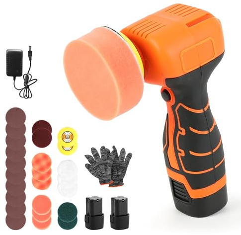 Mini lucidatrice a batteria, lucidatrice da 3 pollici con 2 batterie, mini lucidatrice con pulsante di blocco, 3500 giri/min, per il trattamento del veicolo, la cera, la levigatura e la pulizia a casa