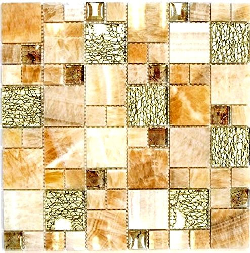 Mosaikfliese bernstein gold Glasmosaik Crystal für WAND BAD WC DUSCHE KÜCHE FLIESENSPIEGEL THEKENVERKLEIDUNG BADEWANNENVERKLEIDUNG Mosaikmatte Mosaikplatte