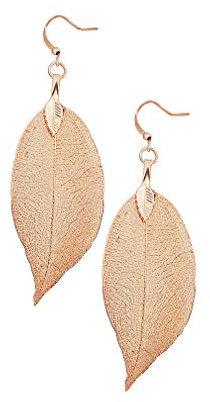 Gleamart Delicate Filigree Leaf Drop Earrings Lightweight Metal-plated Leaves Ear Studs Long Dangle Earrings Rose
