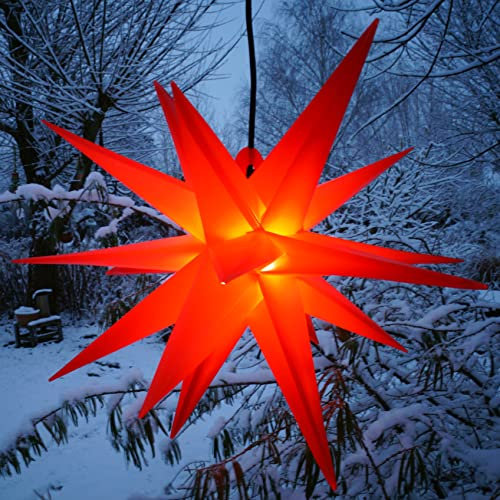 GURU SHOP 3D Außenstern Kaspar, Weihnachtsstern, Faltstern mit 18 Spitzen Incl. 7 m Kabel & LED Leuchtmittel - Ø 55 cm Trafo Rot, Kunststoff, Weihnachtsstern, Adventsstern