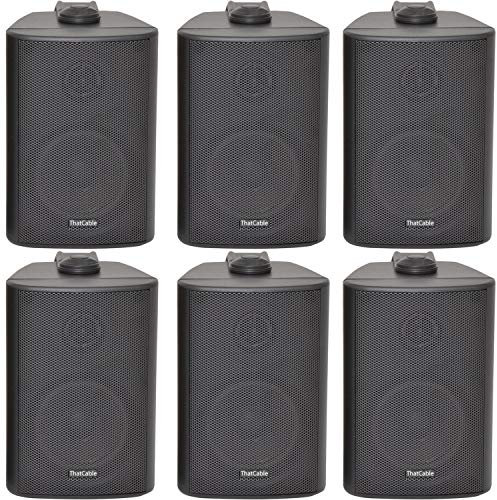 6x (3 Pairs) - 60W 2 Way Black Wall Mounted Stereo Speakers & Brackets - 3” 8Ohm - Mini Compact Background Music Loudspeakers For HiFi Surround Sound & Streaming
