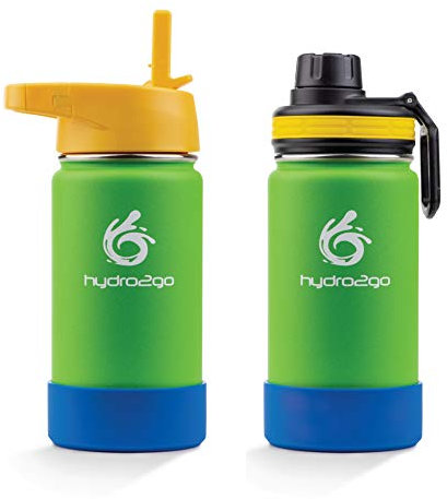 hydro2go ® Kinder Trinkflasche aus Edelstahl - 350ml / 500ml | Thermo Edelstahlflasche BPA-frei für Kinder + 2 Trinkverschlüsse | 100% Auslaufsichere Kinderflasche | Strohhalm- und Sport-Verschluss