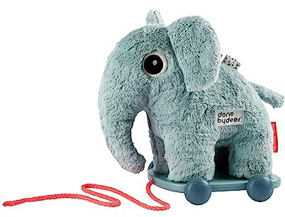 Done by Deer Nachziehtier Elphee Blau - Groß Teddybär Kuscheltier - Tier Nachzieh-Spielzeug für Kleinkinder - Schiebe- und Ziehspielzeug für Kleinkinder ab 12 Monaten