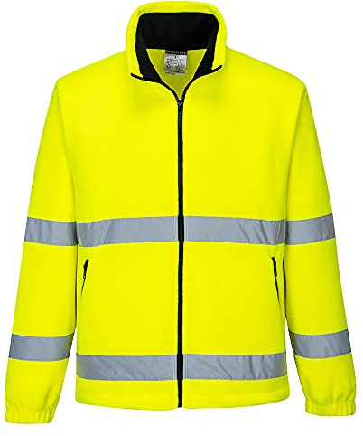 Portwest F250 Essential Fleece 2 Großzügige Taschen Elastische Bündchen | Gelb, 2XL, UPF 50+, EN ISO 20471 Klasse 3, Polyester Warnschutz Reflektierend, Stehkragen, Langarm