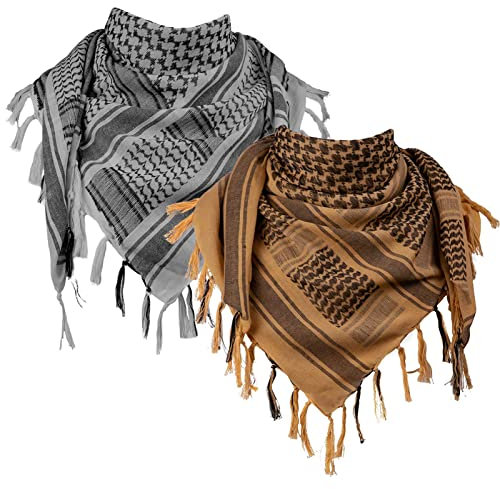 FREE SOLDIER Halstuch/Kopftuch Shemagh,Palituch Taktischer Schal Arabischer Wüsten Schals Herren Palästinenser Arafat-Tuch, 110 * 110cm,(, Grigio & Marrone Set)