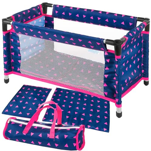 Kinderplay Puppenbett | Puppen Bett Spielzeug - Puppenreisebett für Baby Born | Baby Annabell Puppen | Reisebett mit Tasche und Zubehör | Puppenbett für Puppen | Puppenbett 43 cm Puppe, Model KP0400T