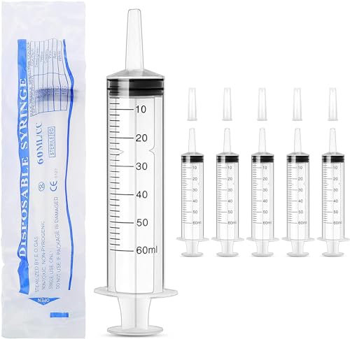 DONQL Spritze 60ml (50ml) 6er Packs mit Verschlusskappe Kunststoffspritze mit Waage Dosierspritze Spritzen für Wissenschaftliche Labore Industrielle Tierfütterung und Pflanzenbewässerung