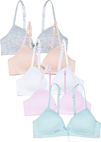 Girls’ Bra, Cotton Basic Top, Wireless, Plain Colours, Adjustable Straps, A Cup, Pack of 5, plain, 8- 10 Years