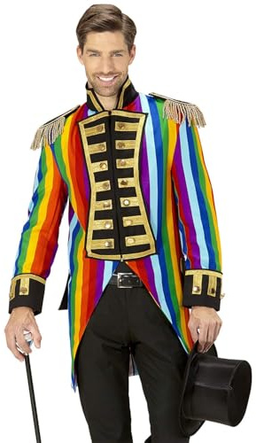 W WIDMANN MILANO Party Fashion - Regenbogen Paradefrack Herren | Bunter Frack im Uniform Stil für CSD, Zirkusdirektor, Showmaster, Clown & Karneval