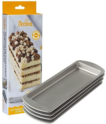 Decora 0070032 Set 4 Stampi Antiaderenti Rettangolari per Torte a Strati Multicolor, 25,5 X 10,5 X 2 h Cm. Confezione da 4 pezzi.
