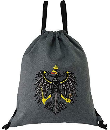 EXPRESS-STICKEREI Turnbeutel mit Kordelzug wasserdicht grau | Adlerwappen Beuteltasche Männer/Frauen Gym Bag mit Deutschland Flagge Sportbeutel robust Rucksack Adlerwappen Fahne Preußen