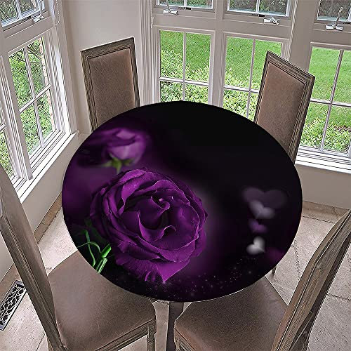 Morbuy Rund Tischdecke Elastisch, 3D Rose Rund Tischdecken Wasserdicht Lotuseffekt Abwaschbar Abwischbar Tischtuch für Dekoration Küchentisch Garten Outdoor (Durchmesser 120cm,Lila Rose)