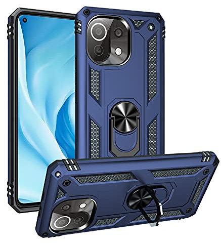 Coque pour Xiaomi Mi 11 Lite Housse Antichoc avec Anneau Rotatif Aimant 360 Degrés Etui Magnétique Rigide Dure Armure Bague Support Renforcée (Xiaomi Mi 11 Lite, Bleu)