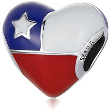 NewL 925 Sterling Silver Heart-shaped Chilean flag Charm Fit for Women Bracelet or Bangle Silver America Flag charm beads Jewelry Gift