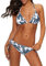 Durio Bikini Damen Push up Sexy 2tlg Bikini Damen Set mit Triangel Bikinihose Breit von Körpchen Verstellbar Weiß mit Blätter 40-42(Herstellergröße L)