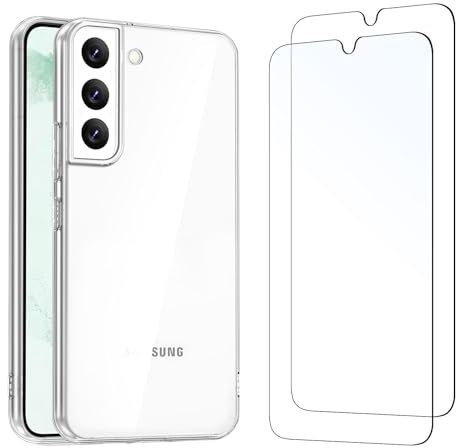 NEW'C Cover per Samsung Galaxy S22+ / S22 Plus Gel TPU in silicone ultra trasparente e 2 × vetro temperato per Samsung Galaxy S22+ / S22 Plus, Pellicola proteggi schermo