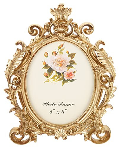 HOMSFOU Europäischer Stil Bilderrahmen Vintage Barock Oval Bilderrahmen Vertikal Foto Display Halter für Zuhause Tischdekoration
