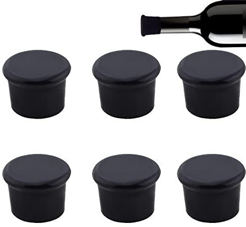 JCKD 6-teiliger Silikon-Flaschenverschluss, wiederverwendbarer Flaschenverschluss, passend für Wein, Champagner, Bierflaschen, Sekt, Weinstopfen, halten Sie frischen Flaschenverschluss (schwarz)