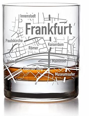 AMAVEL Whiskyglas mit Gravur der Frankfurt Stadtkarte, Whisky Glas, Frankfurt Geschenk, Whisky Zubehör, Glas mit Gravur, Frankfurt Souvenir, Whiskey Gläser, Geschenke für Männer, Whiskey Glas