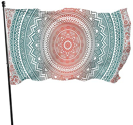 Gartenflagge Teal Ombre Mandala Antike Zigeuner-Kosmos-Flagge Polyester mit 2 Messingösen Banner Lebendige Farbe und farbecht Yard Flag Outdoor Yard Decor Flags 3x5 Ft