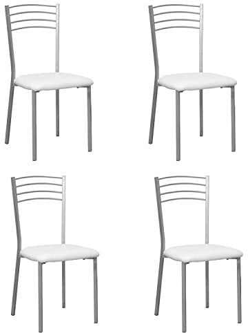 Shiito | Pack de 4 Sillas de Cocina | Asientos de Polipiel Blanco | Modelo SINTRA