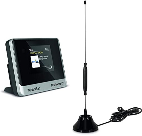 TechniSat DIGITRADIO 10 C - DAB+ Digitalradio Adapter schwarz/Silber & DIGIFLEX TT6 - Passive Stab-Zimmerantenne DVB-T2/DAB+/UKW schwarz