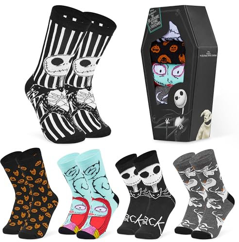 Disney Damen Socken, weiche Socken im 5er-Pack, Geschenk für Frauen und Teens (Schwarz Jack Skellington)