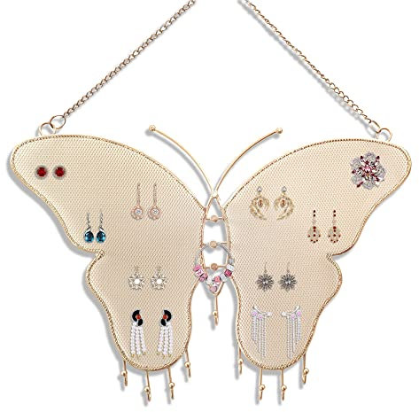 Hängender Wand-Schmuck-Organizer mit 12 Haken, kompatibel mit Halsketten, Armbändern, Ringhaltern, Mehrzweck-Ohrringhalter (Schmetterling).
