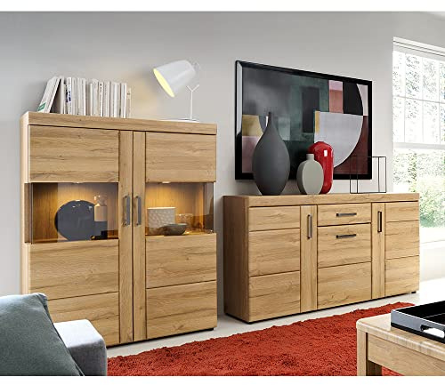 Lomadox Wohn- & Esszimmermöbel Set mit Highboard und Sideboard in Grandson Eiche Nb., B/H/T ca. 273/133/41 cm