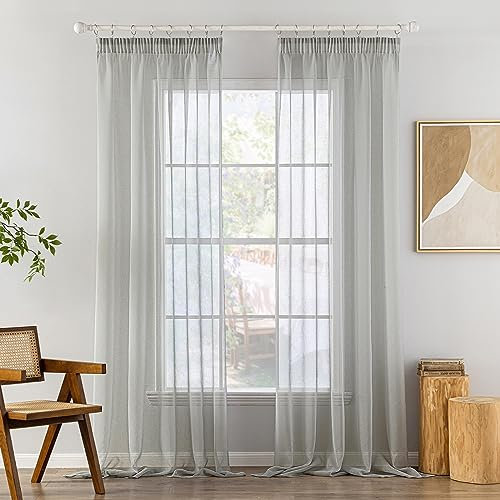 MIULEE Gardinen Vorhänge mit Kräuselband 2er Set Gardine Vorhang Gardinen Wohnzimmer aus Sheer Voile Curtains Transparent Schlafzimmer Grau 140 x 260 cm
