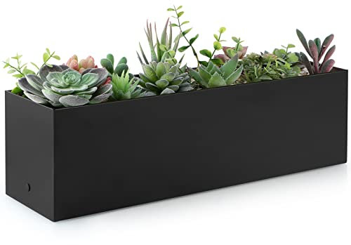 Sanbege 43,2 cm großer Edelstahl-Pflanzkasten mit Abflusslöchern und Wasserspeicher, rechteckiger Sukkulenten-Trog, Pflanztopf für drinnen und draußen, Fensterbank, Tischdekoration (schwarz)