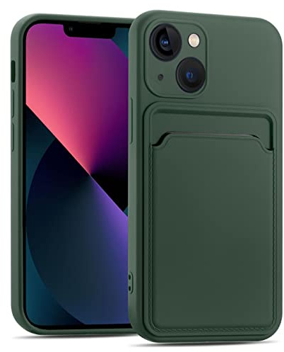CoolGadget Handyhülle mit Kartenfach für iPhone 14 Plus Grün | Silikon Case mit Kartenhalter auf der Rückseite, stoßfest, erhöhter Kameraschutz, dünn