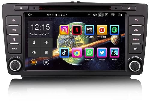 Erisin 8 pulgadas 4GB+64GB Android 14 Radio Coche Bluetooth GPS Navegador para Skoda Superb Octavia Yeti Roomster Rapid Estéreo CarPlay Inalámbrico Android Auto DSP WiFi DAB+ OBD2 FM CD DVD Canbus USB