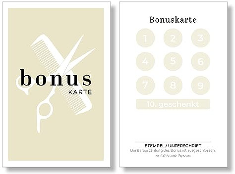 Frank Paperman® | 200x Bonuskarten für Kunden Friseur und Barbershops | 10er Bonus Treuekarten zum Abstempeln | Treuekarten friseur | loyalty card hairdressing salon