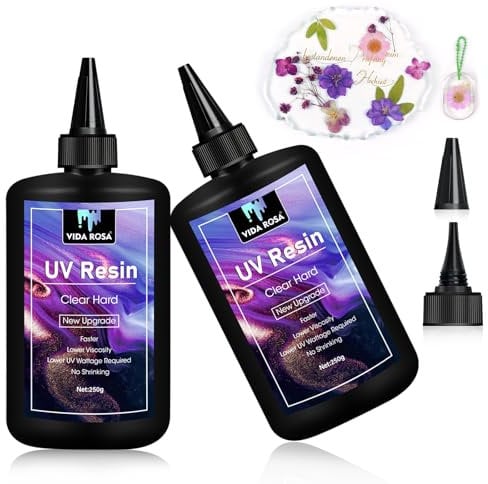 VIDA ROSA UV-Harz 500g- 2 Stück Aufgerüstetes Kristallklar, geruchsarmes Hartes Ultraviolett-Aushärteharz für Schmuckherstellung Kunstanhänger, Ohrringe, Armbänder, Gießen & Beschichten
