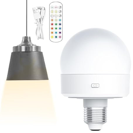 Genérico Bombilla Inalámbrica para Lámpara,Bombillas Recargables - Bombillas ajustables con pilas E26 - Bombilla recargable para apliques de pared con 4 temporizadores y 3 temperaturas de color